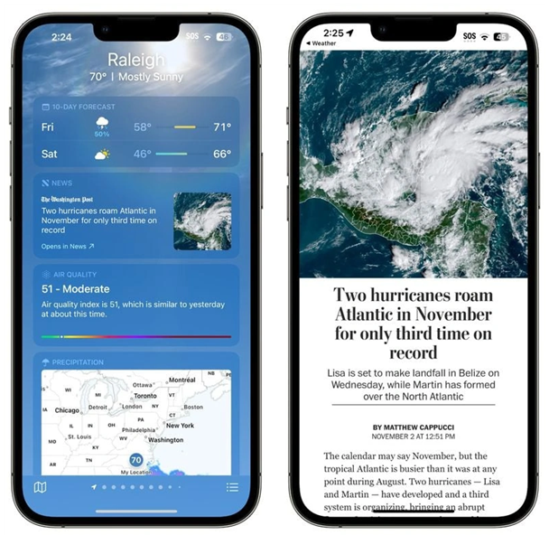 措美苹果14维修分享iPhone 14手机如何看天气时顺带看新闻 