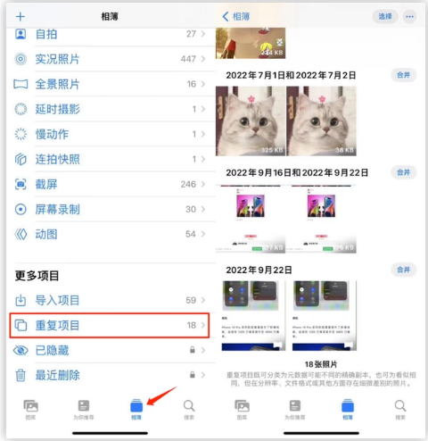 措美苹果手机维修分享iOS 16 中相册重复项目功能使用方法 