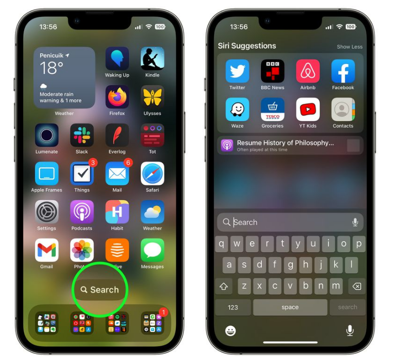 措美苹果手机维修分享升级到 iOS 16 后，如何删除主屏幕上的搜索按钮 